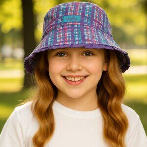 UV SKINZ Reversible Sun Hat Girls 7 Purple Pink Swim Beach Bucket Cap Waterproof